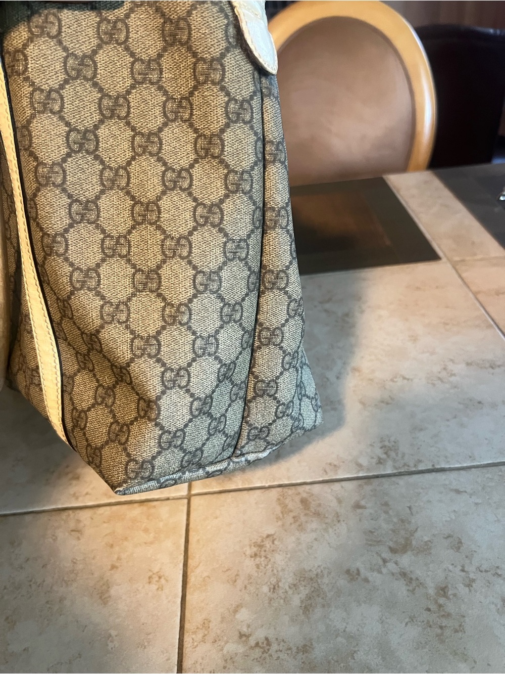 Gucci Beige Monogram Canvas Tote with Brown GG Pattern
